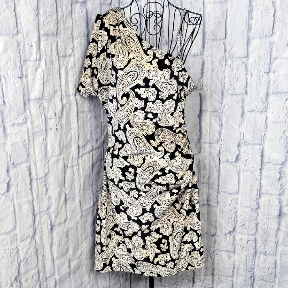 Michael Kors Black‎ and Cream One Shoulder Velvet Dress